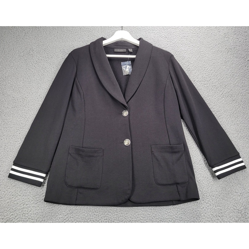SUSAN GRAVER Weekend Jacket Size Medium Black Marina 3/4 Sleeve Blazer